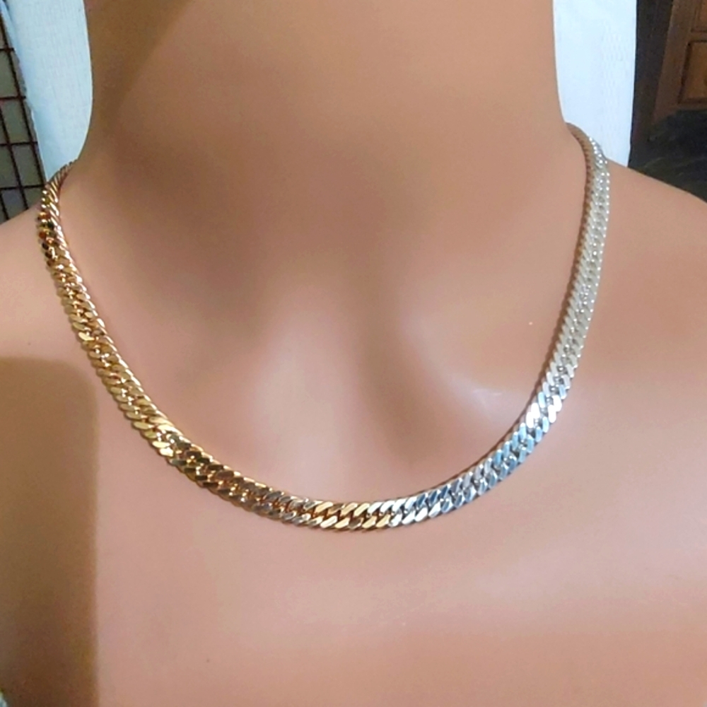 Two-Tone Gold & Silver Herringbone Necklace for Women